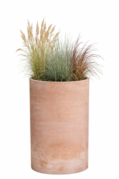 Preview: Vaso cilindrico – moderner, hoher Terracotta-Cilinder aus Impruneta, frostfest und handgefertigt